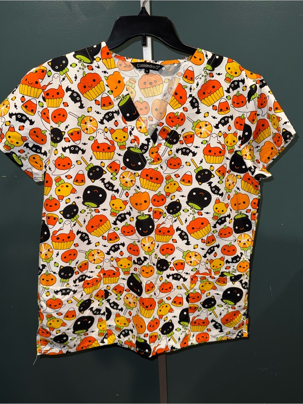 Cassandra O. Women’s Halloween Print V-Neck Tunic - Orange/Black/White
